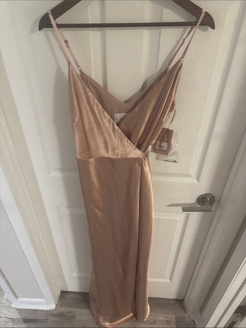 Birdy Grey Satin Maxi Dress in Champagne Blush
